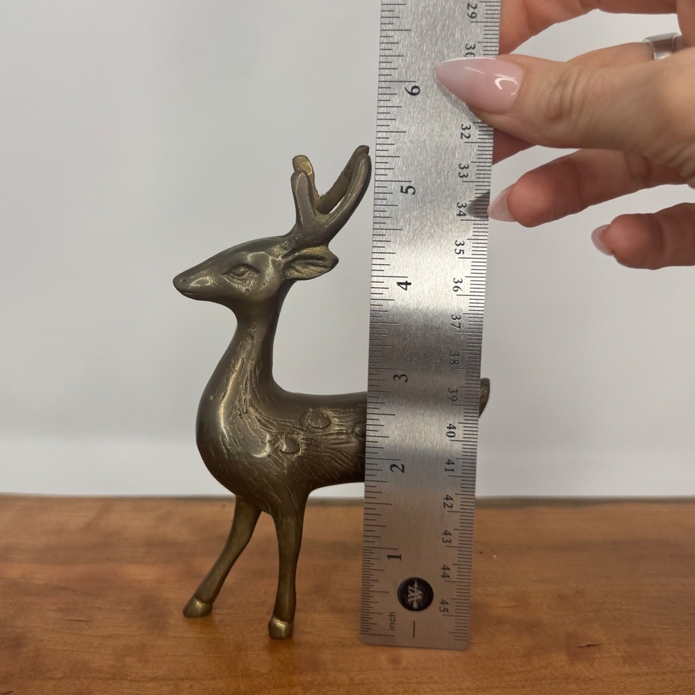 Vintage Brass Deer Figurine Spotted Buck MCM Reindeer Statue 5" - Picture 6 of 6